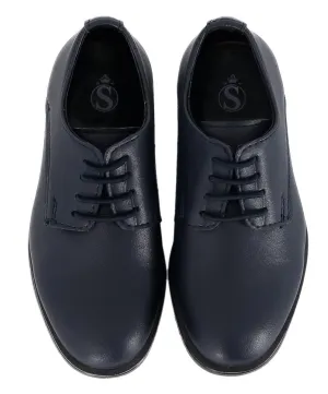 Boys Derby Mat Lace Up Formal Navy Blue Shoes - Atlanta - Navy Blue