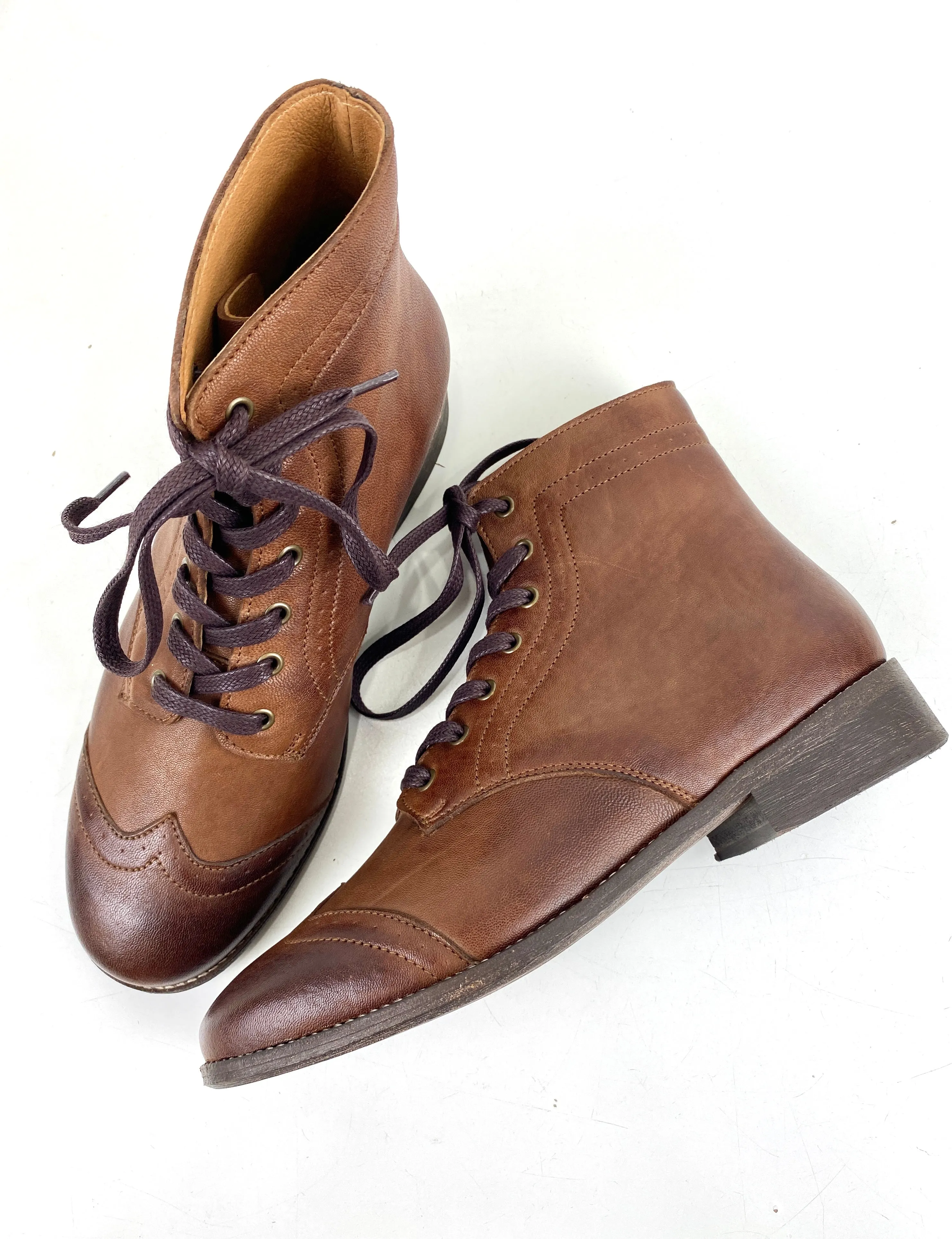 Boys' Period Repro Brown Leather Wingtip Brogue Boots, Made in Portugal