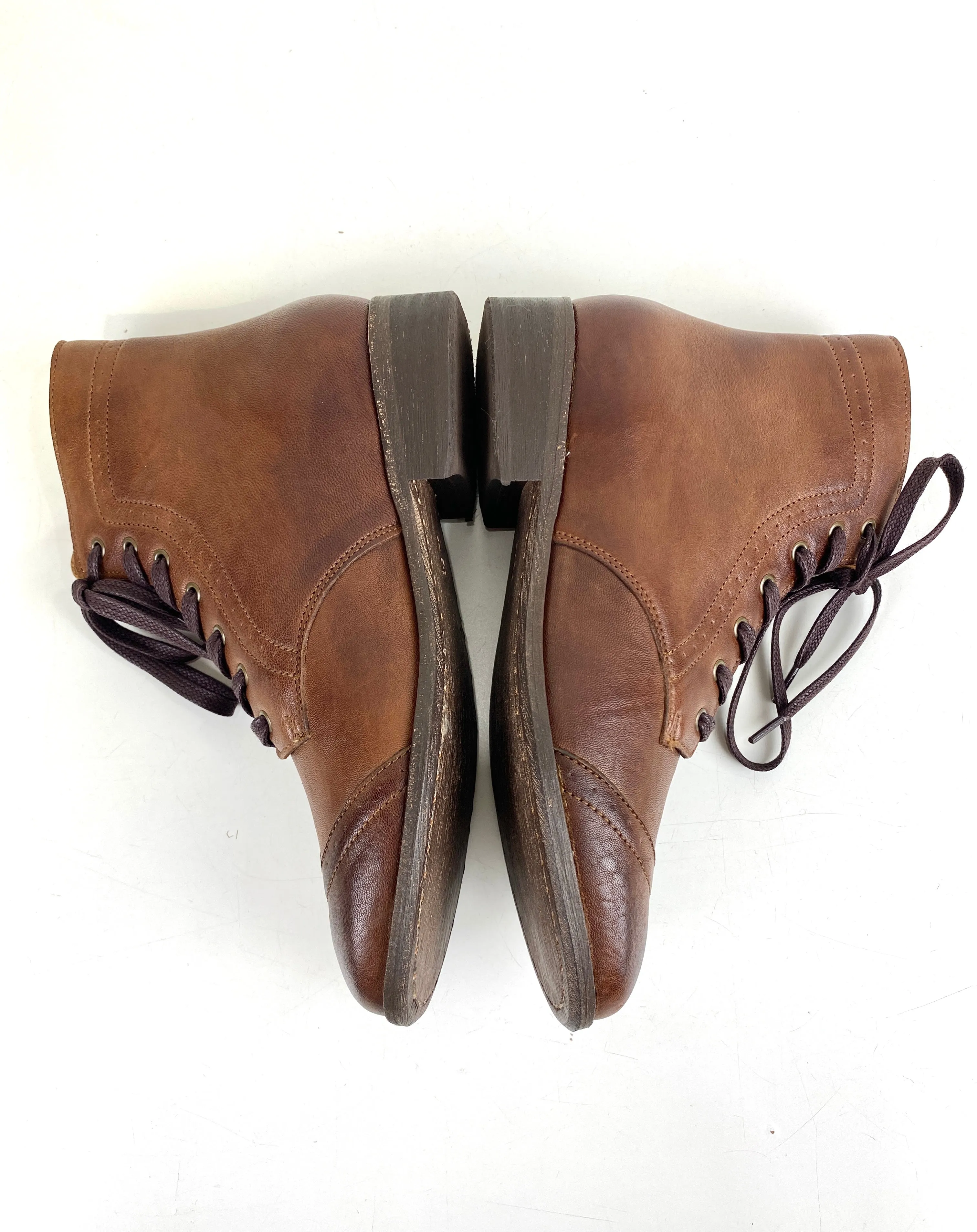 Boys' Period Repro Brown Leather Wingtip Brogue Boots, Made in Portugal