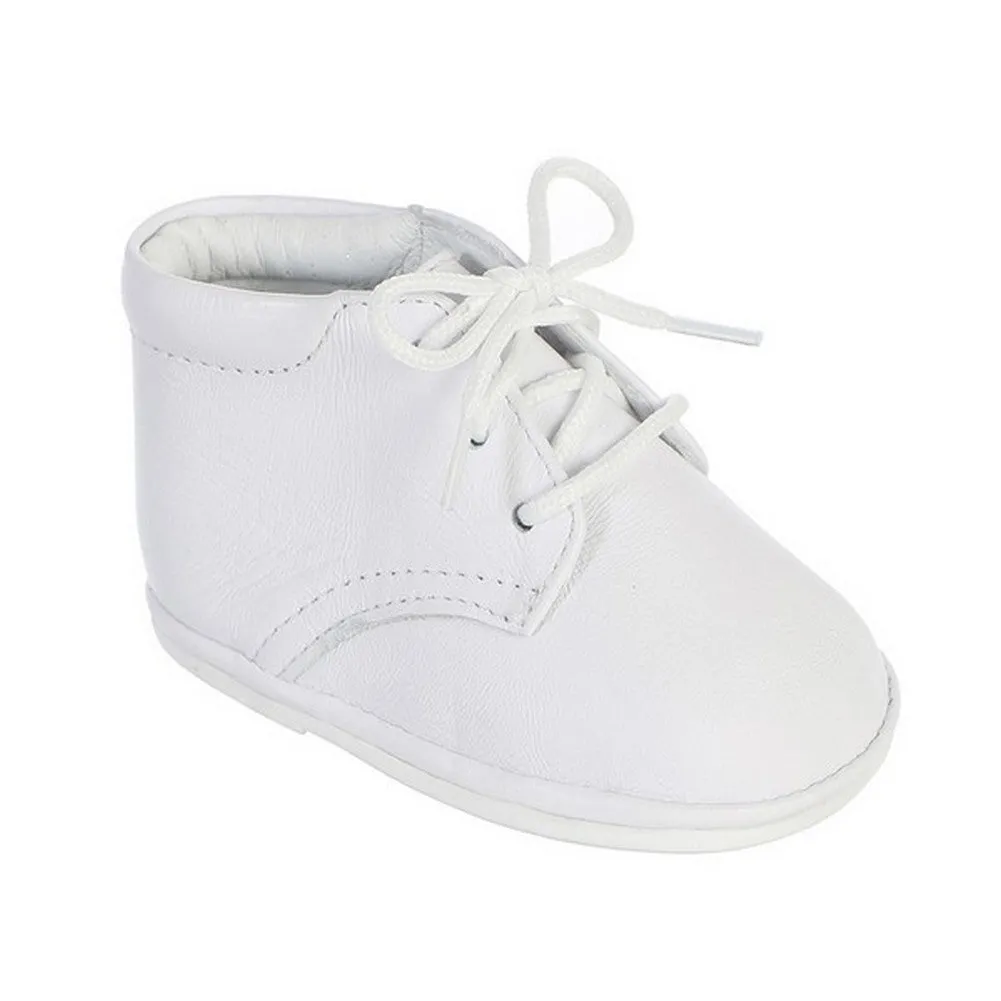 Boys White Lace-Up Closure Leather Christening Bootie Shoes 3 Baby