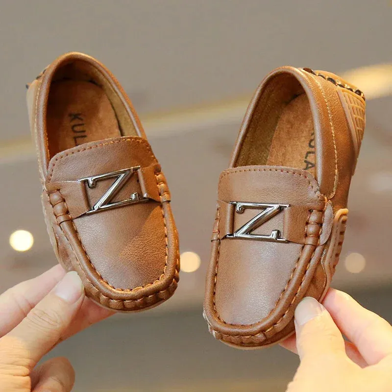 Boys/Girls Casual Shoes for Wedding Party Kids Leather Shoes Slip-on Loafers Fashion Metal Buckle Children Moccasins Flats Soft 21-30