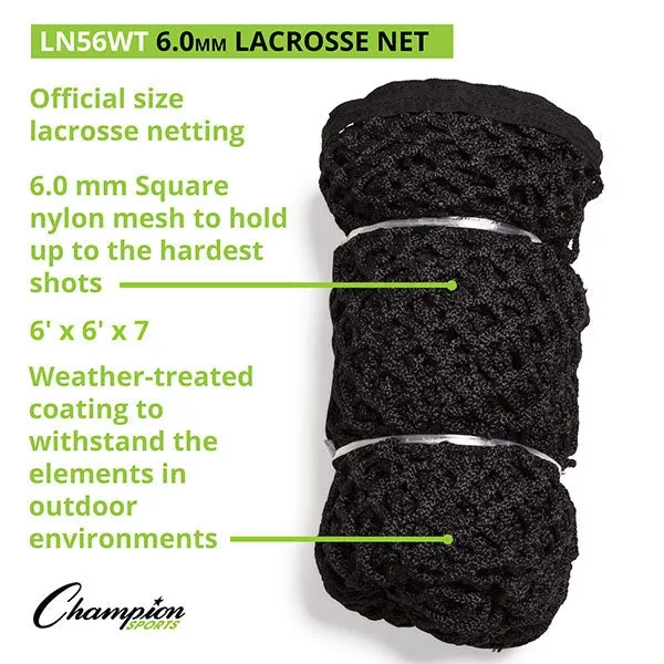 Champion Sports 6mm Lacrosse Net Black with Weather Treated Mesh Coating