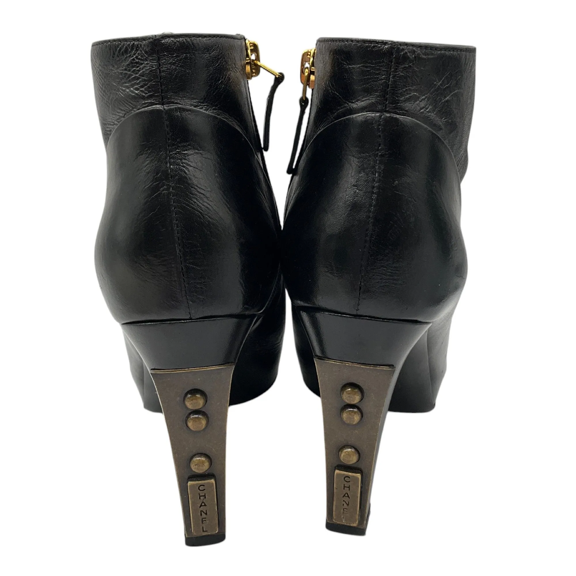 Chanel Black Platform Leather Ankle Boots