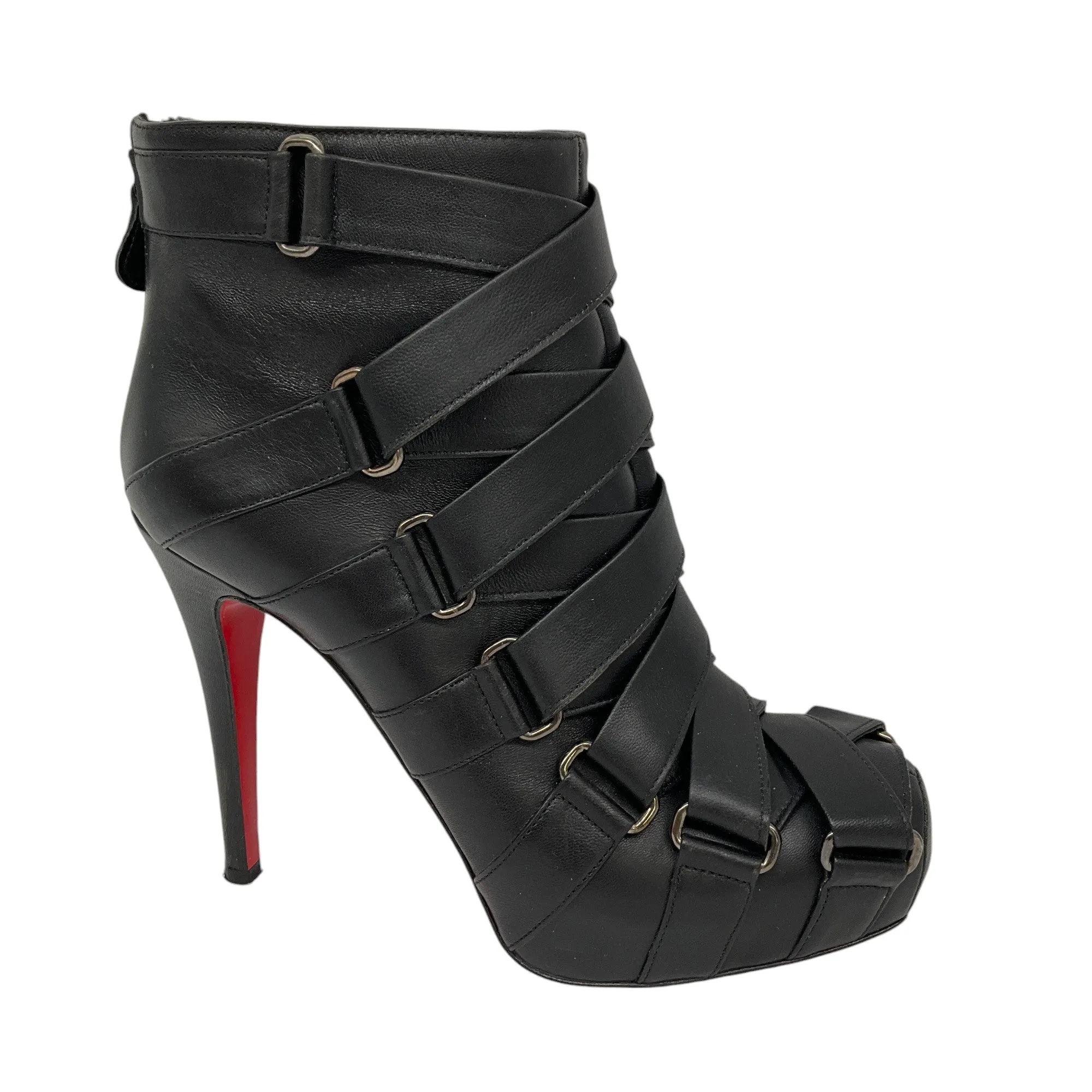 Christian Louboutin Black Strap Detail High Heeled Leather Booties