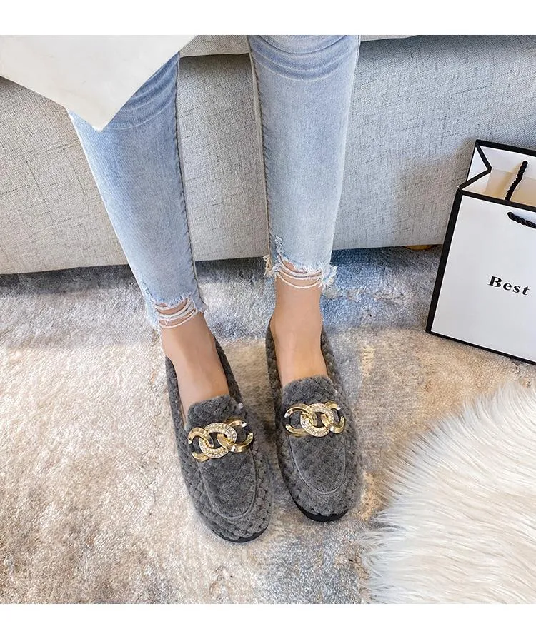 Cilool Furry Flats Loafers Fu61