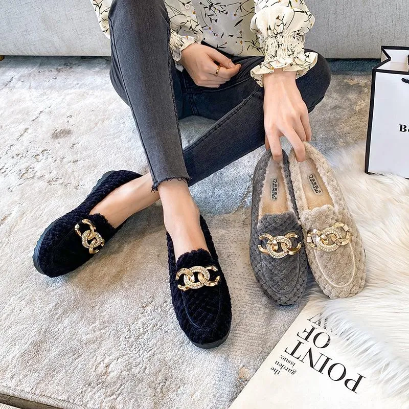 Cilool Furry Flats Loafers Fu61