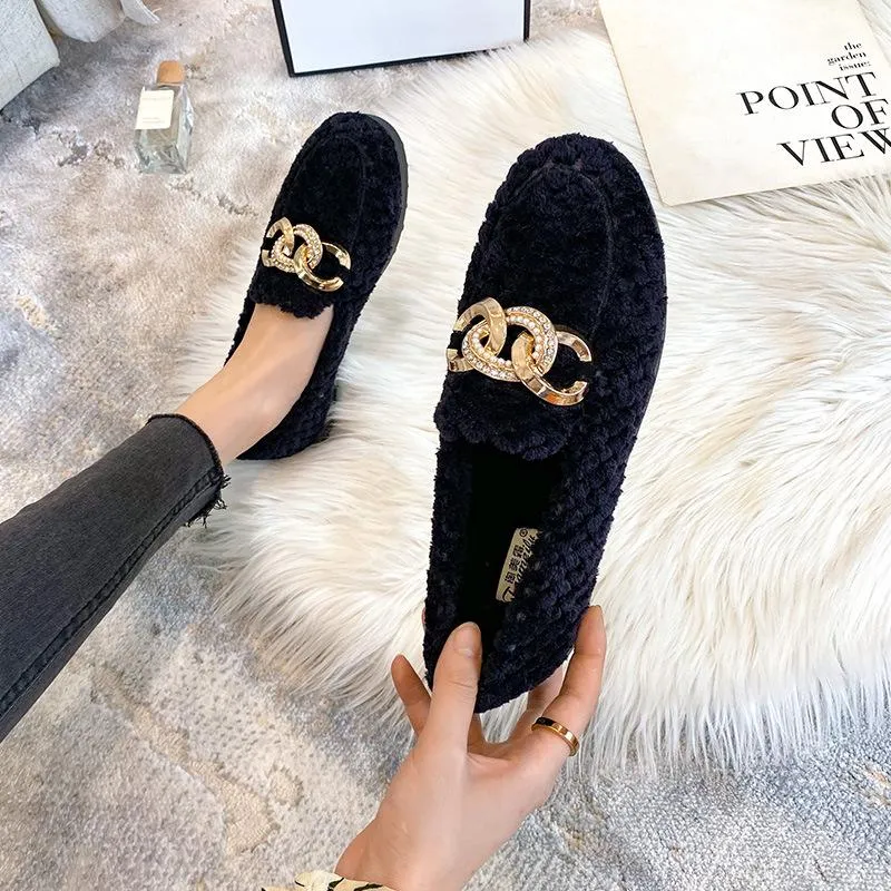 Cilool Furry Flats Loafers Fu61