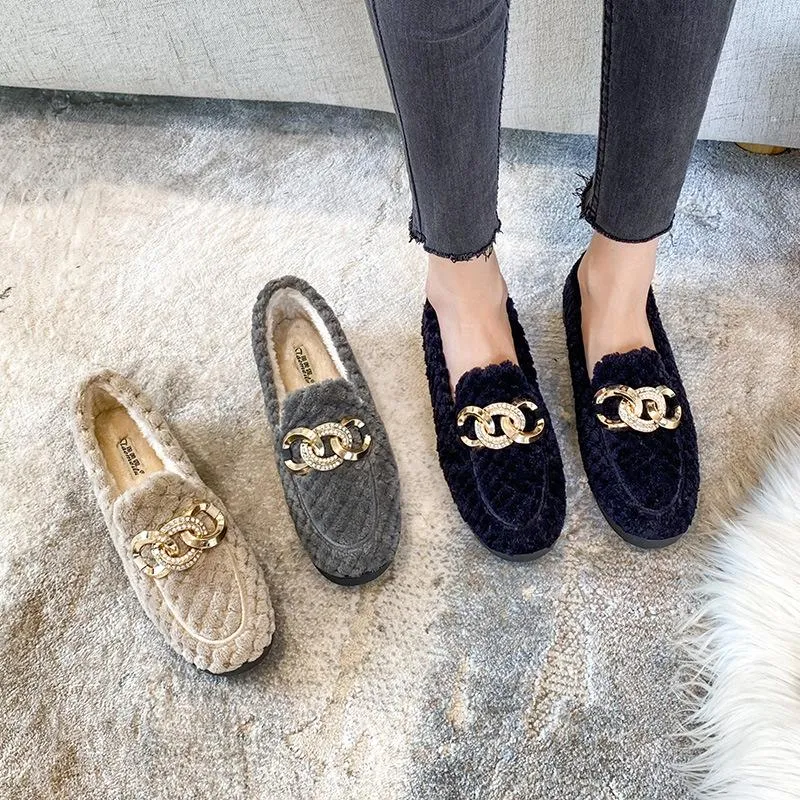 Cilool Furry Flats Loafers Fu61