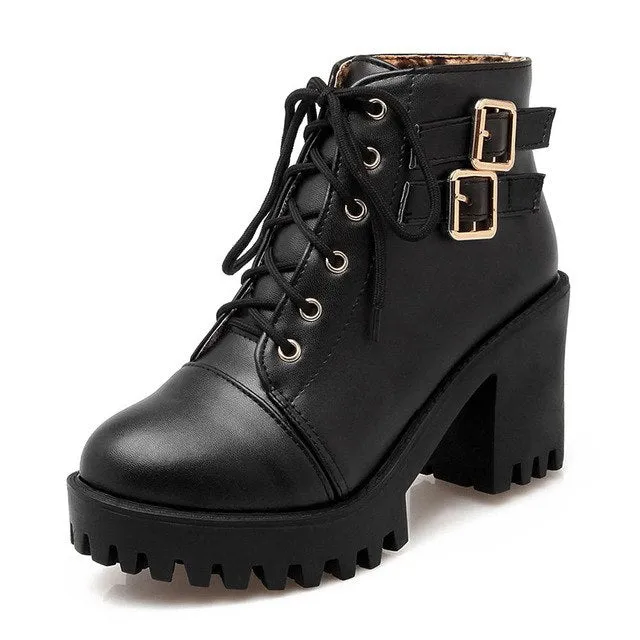 Cool boots square high heels ankle Boots