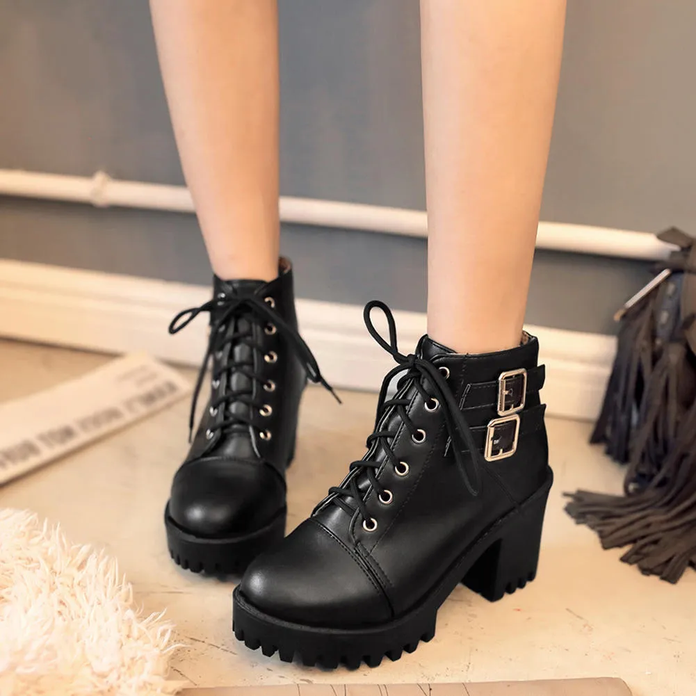 Cool boots square high heels ankle Boots