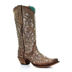 CORRAL WOMEN'S ORIX GLITTER INLAY AND STUDS SNIP TOE BOOT - C3331