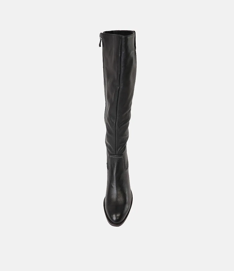 Cosmmo Black Leather/White/Dark Tan Heel Knee High Boots