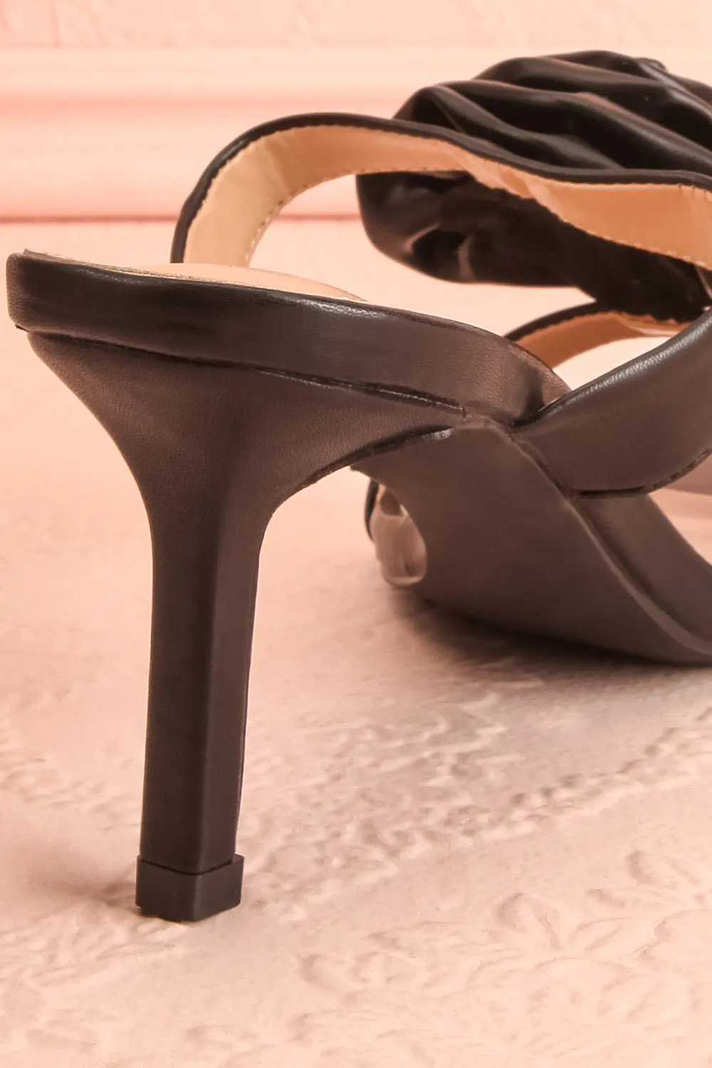 Cristine Black | Faux-Leather Heels w/ Flower Detail