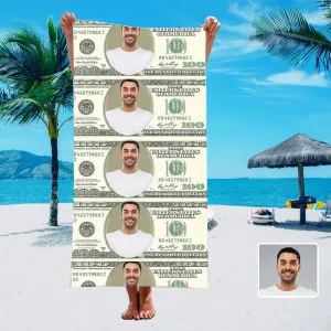 Custom Face Beach Towel Money