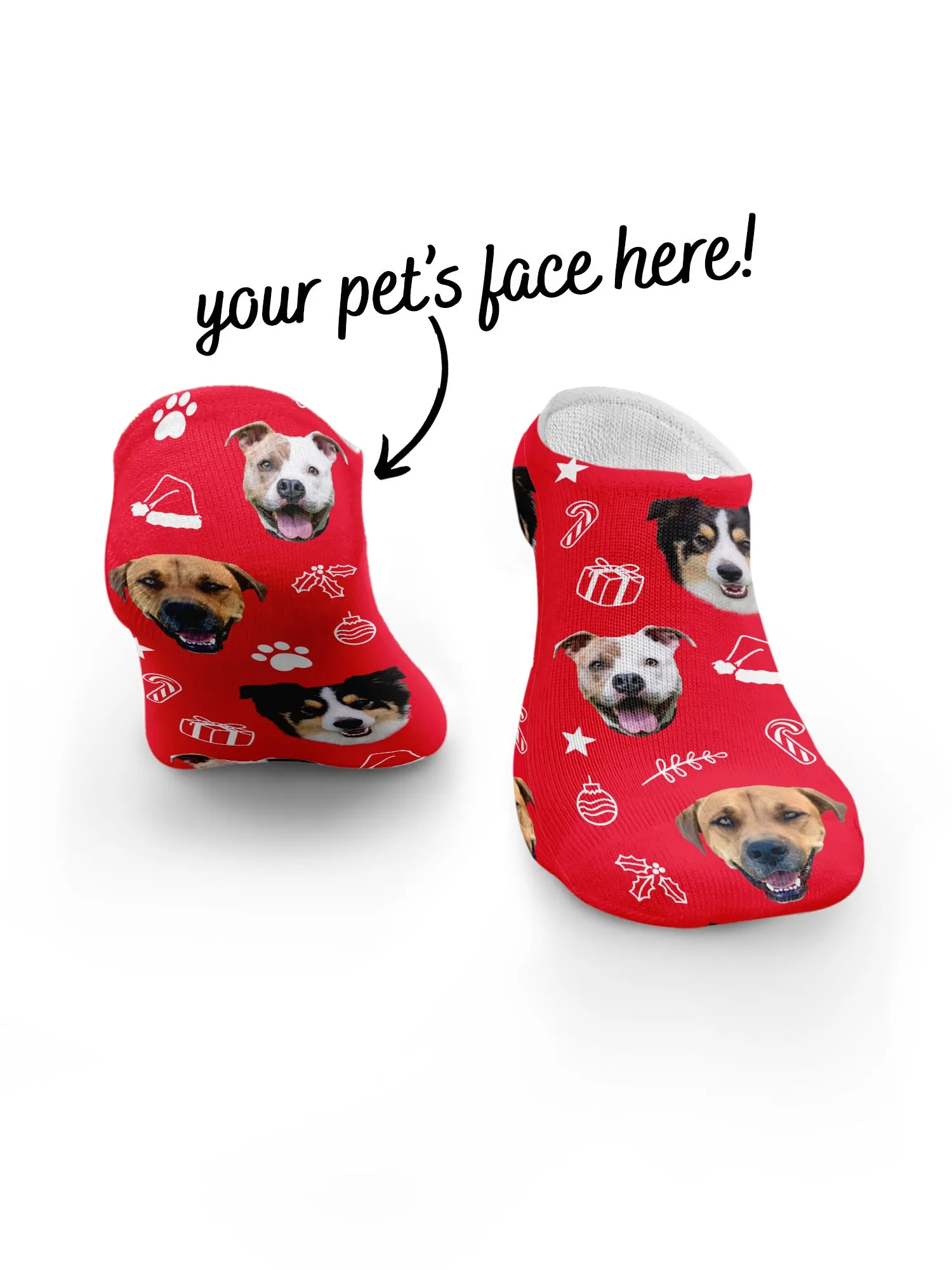 Custom Pet Face Festive Theme No-Show Socks