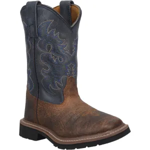 Dan Post Kids Boys Rust/Blue Brantley 8in Square Cowboy Boots Leather