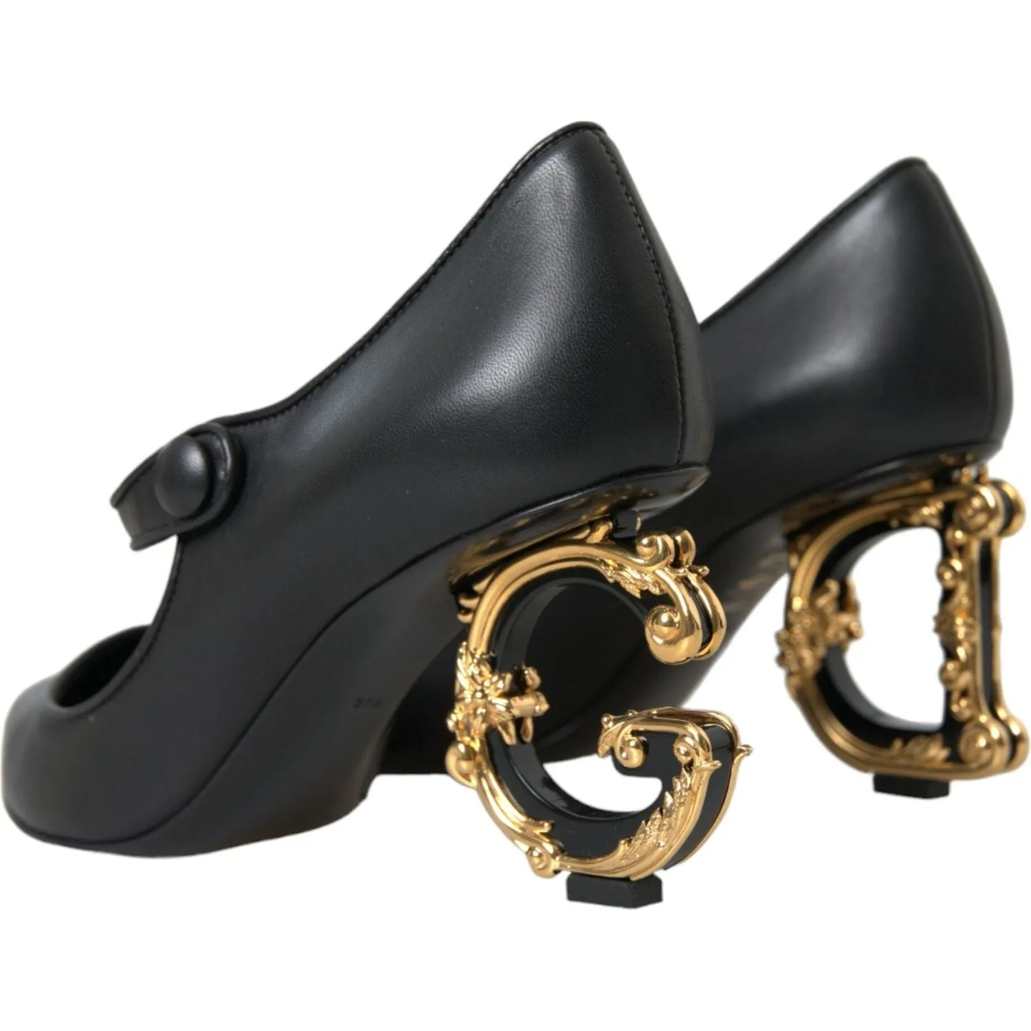 Dolce & Gabbana Black Leather Logo Heels Mary Janes Pumps Shoes