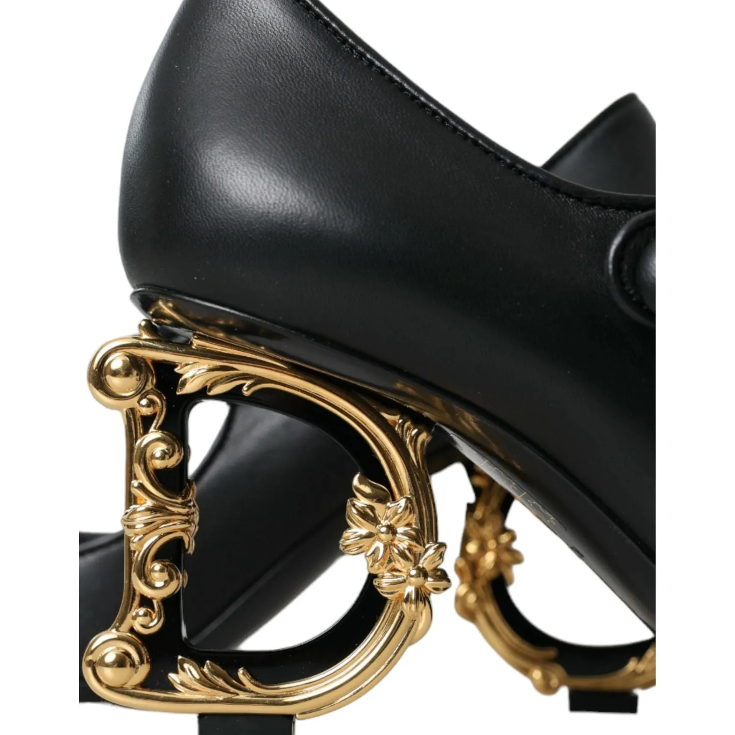 Dolce & Gabbana Black Leather Logo Heels Mary Janes Pumps Shoes