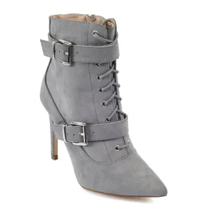 Dove Grey Buckle Detail Lace Up Ankle Boots