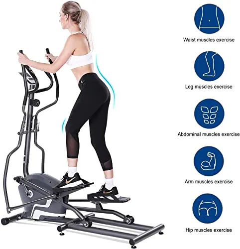 Elliptical Machine Cross Trainer 11lb Front Flywheel Magnetic Exercise Machine with 8 Level Adjustable Resistance LCD Monitor Pulse Rate Moving Wheels Smooth Quiet for Indoor Home Workout