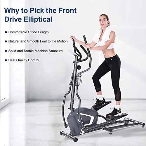 Elliptical Machine Cross Trainer 11lb Front Flywheel Magnetic Exercise Machine with 8 Level Adjustable Resistance LCD Monitor Pulse Rate Moving Wheels Smooth Quiet for Indoor Home Workout