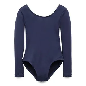 Elowel Kids Girls' Basic Long Sleeve Leotard (Size 2-14 Years)  Navy