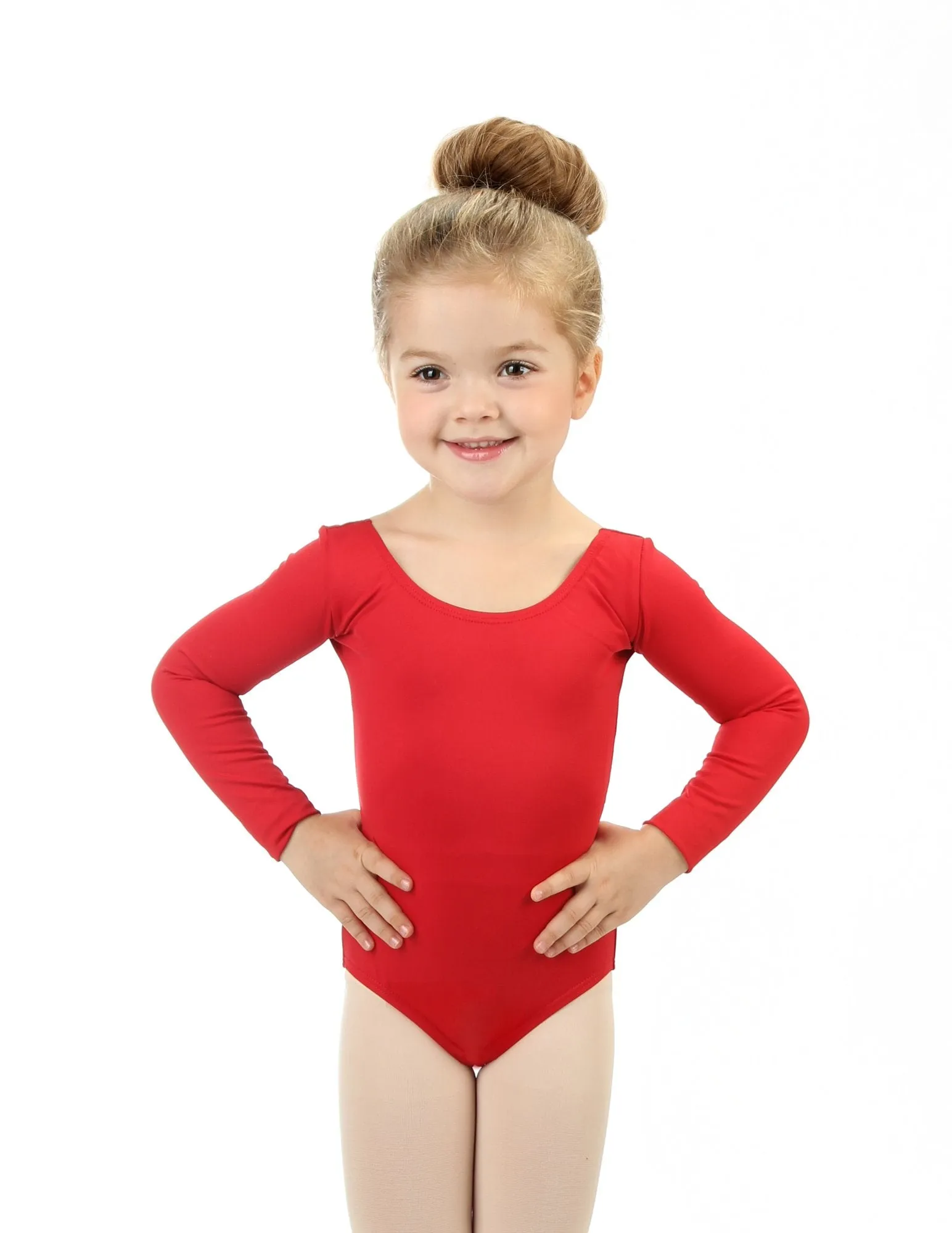 Elowel Kids Girls' Basic Long Sleeve Leotard (Size 2-14 Years)  Red