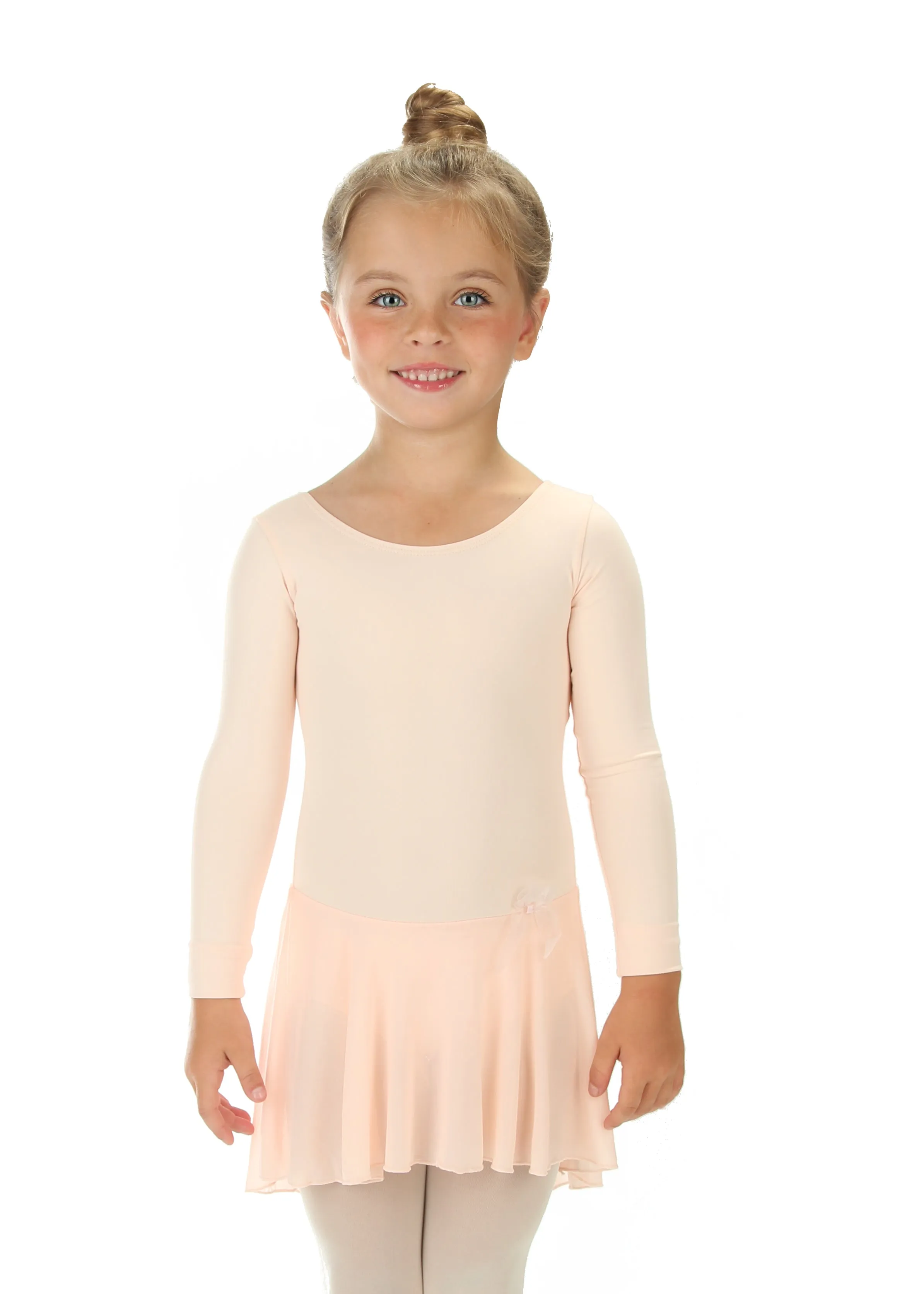 Elowel Kids Girls Ruffle Long Sleeve Skirted Leotard (Size 2-14 Years) Color Nude Pink