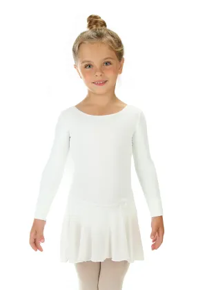 Elowel Kids Girls Ruffle Long Sleeve Skirted Leotard (Size 2-14 Years) Color White