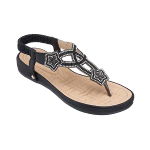 Eva Black Flat Sandals