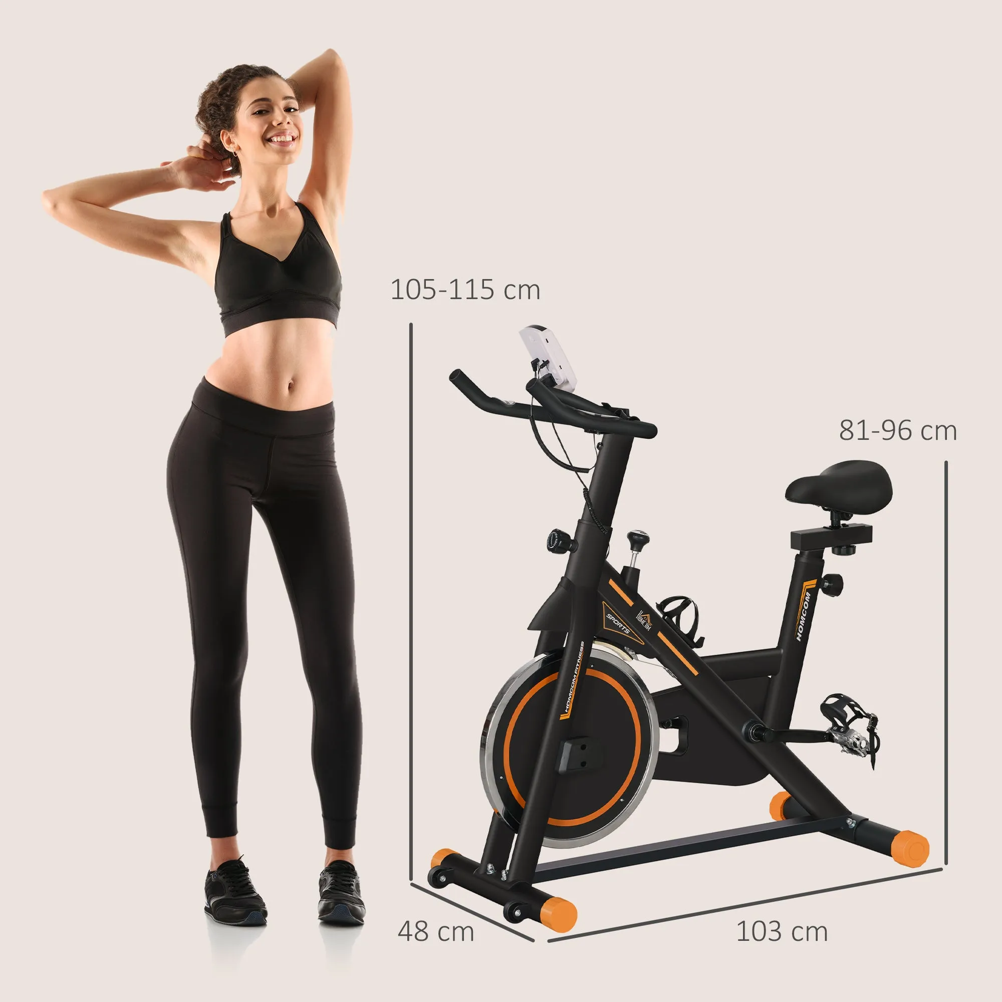 Exercise Bike Indoor Cycling w/ LCD Display, Heart Rate Sensor, Orange