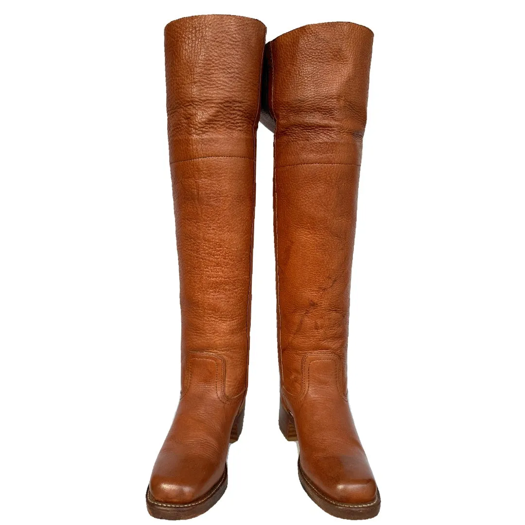 FRYE Campus Over the Knee OTK Brown Chunky Square Toe Western Boots