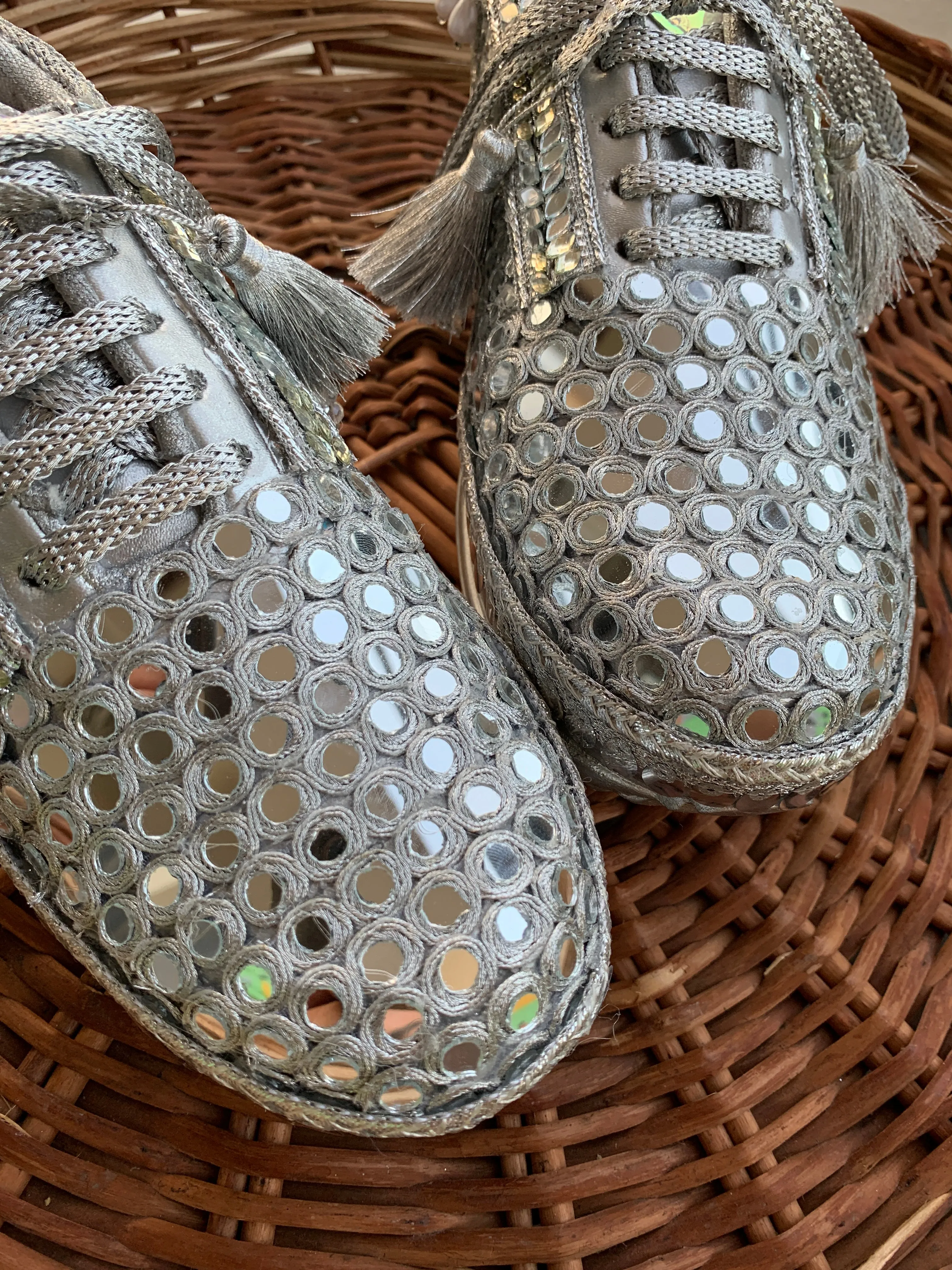 FUNKY N TRENDY Full mirror work silver sneakers for brides / bridesmaids/ silver sneakers / mirror sneakers / silver shoes