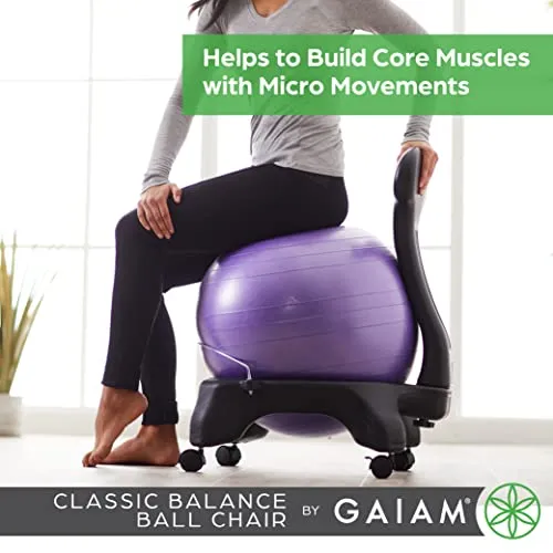 Gaiam Classic Balance Ball Chair – Exercise Stability Yoga Ball Premium Ergonomic Chair for Home and Office, Cool Grey, 24-25" Sitting Height