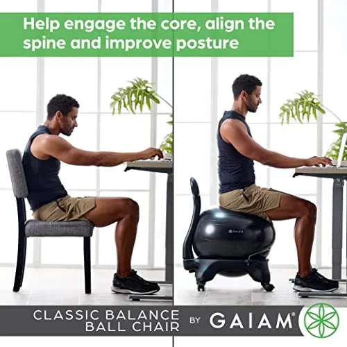 Gaiam Classic Balance Ball Chair – Exercise Stability Yoga Ball Premium Ergonomic Chair for Home and Office, Cool Grey, 24-25" Sitting Height