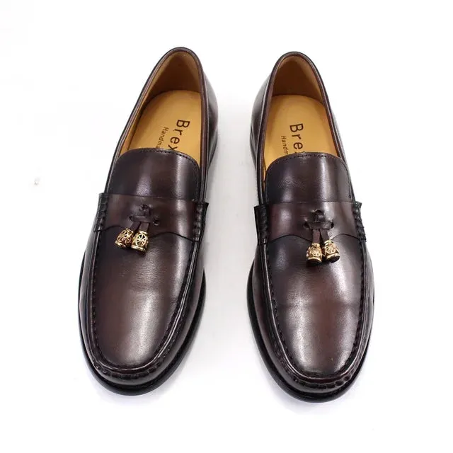 Genuine Leather Tassel Penny Loafers