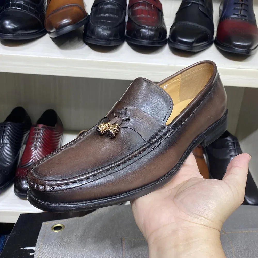 Genuine Leather Tassel Penny Loafers