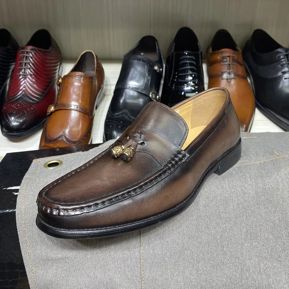 Genuine Leather Tassel Penny Loafers