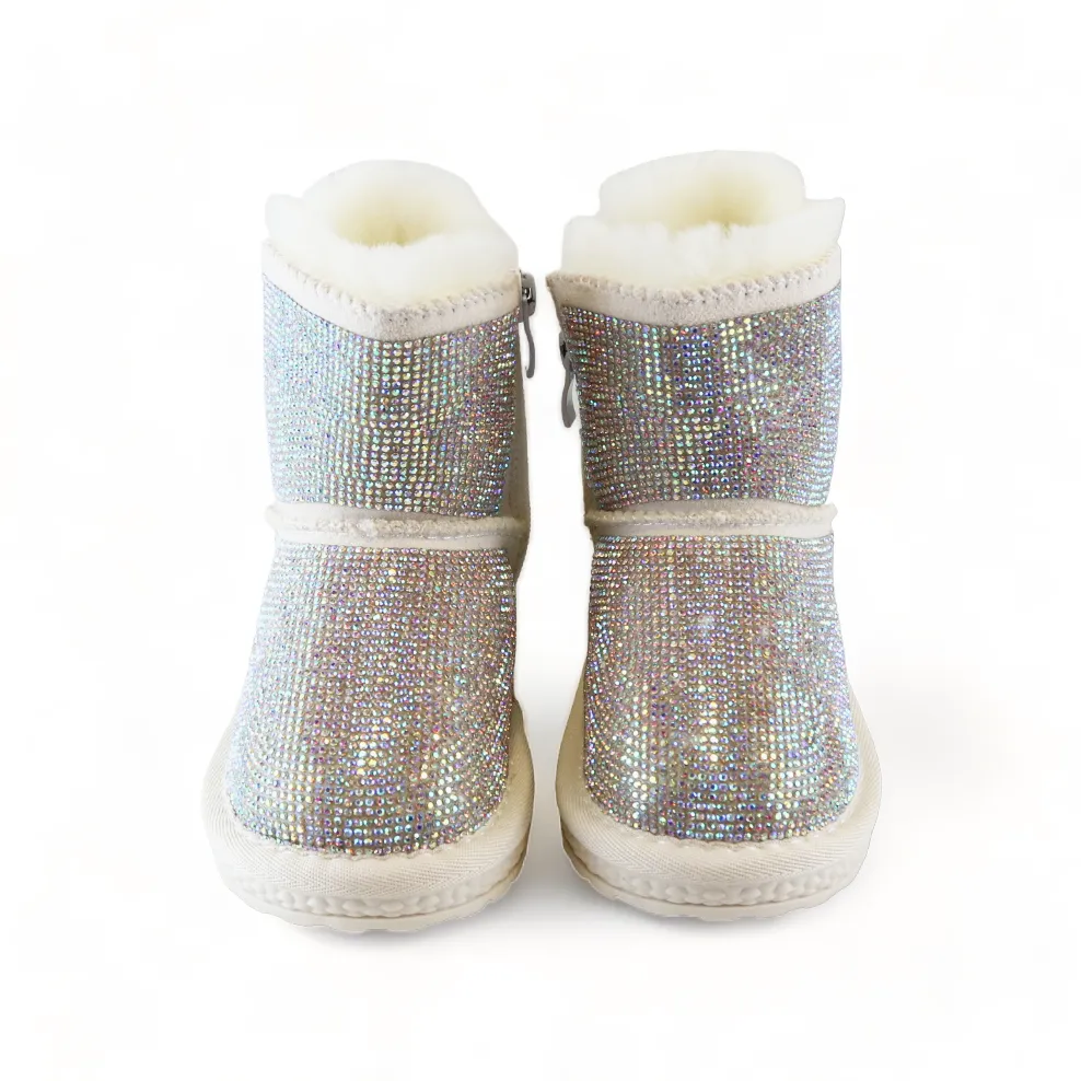 Handcrafted Holographic Rhinestone Boot - Ivory