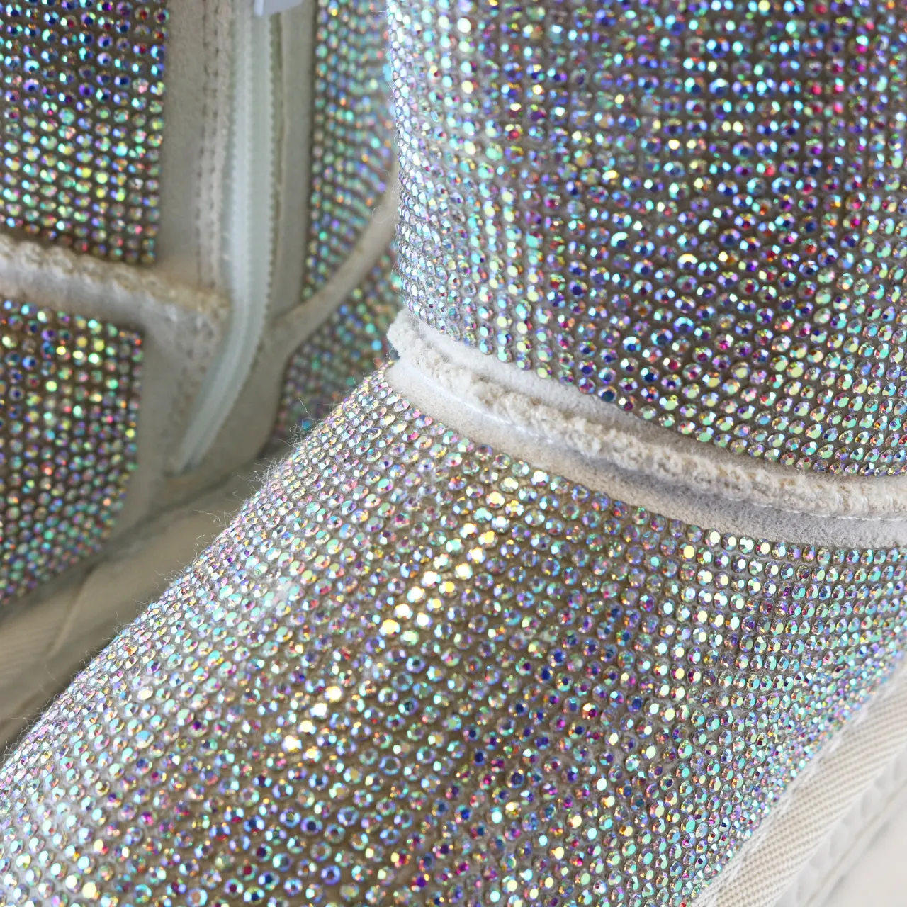 Handcrafted Holographic Rhinestone Boot - Ivory