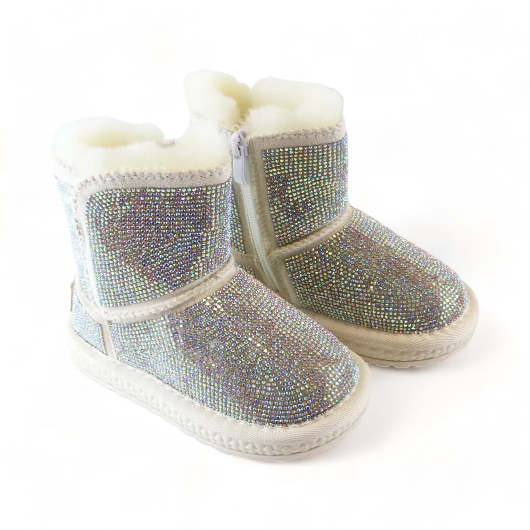 Handcrafted Holographic Rhinestone Boot - Ivory