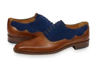 Handmade Men's Blue Brown Leather Suede Shoes