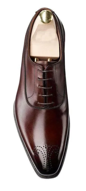 Handmade Men's Leather Brown Derby Brogue Shoes