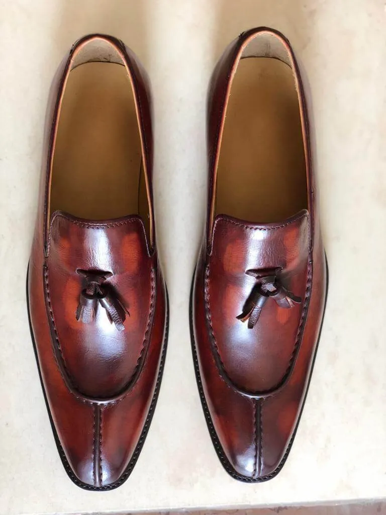 Handmade Men's Leather Loafers Split Toe Shoes