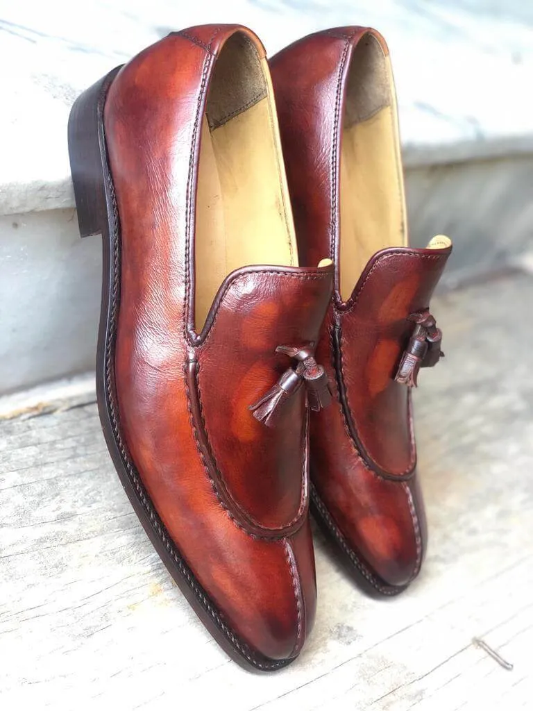 Handmade Men's Leather Loafers Split Toe Shoes