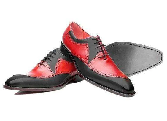 Handmade Men's Leather Red Black Shoes