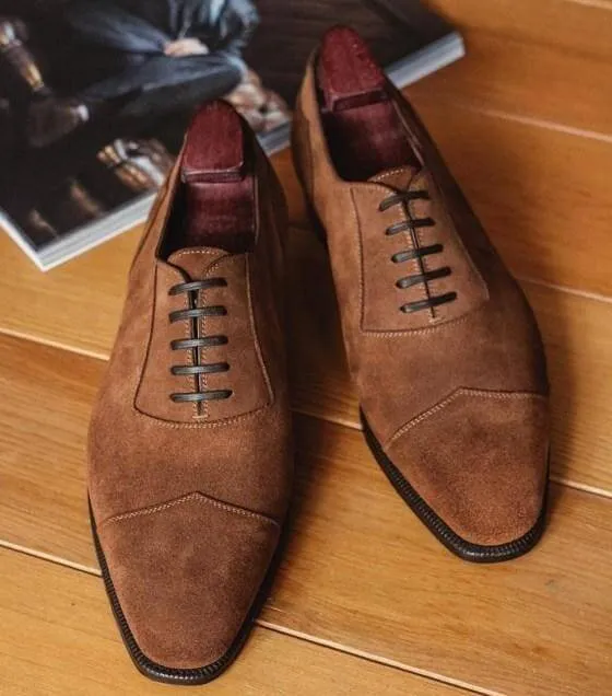 Handmade Men's Suede Brown Lace Up Shoes