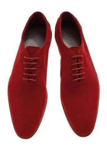 Handmade Men's Suede Red Derby Lace Up Shoes