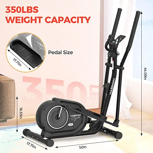 HASIMAN Elliptical Exercise Machine, Elliptical Machine for Home Use, Adjustable Magnetic Elliptical with Pulse Rate Grips and LCD Monitor, 350LB Weight Capacity (Coal Black)