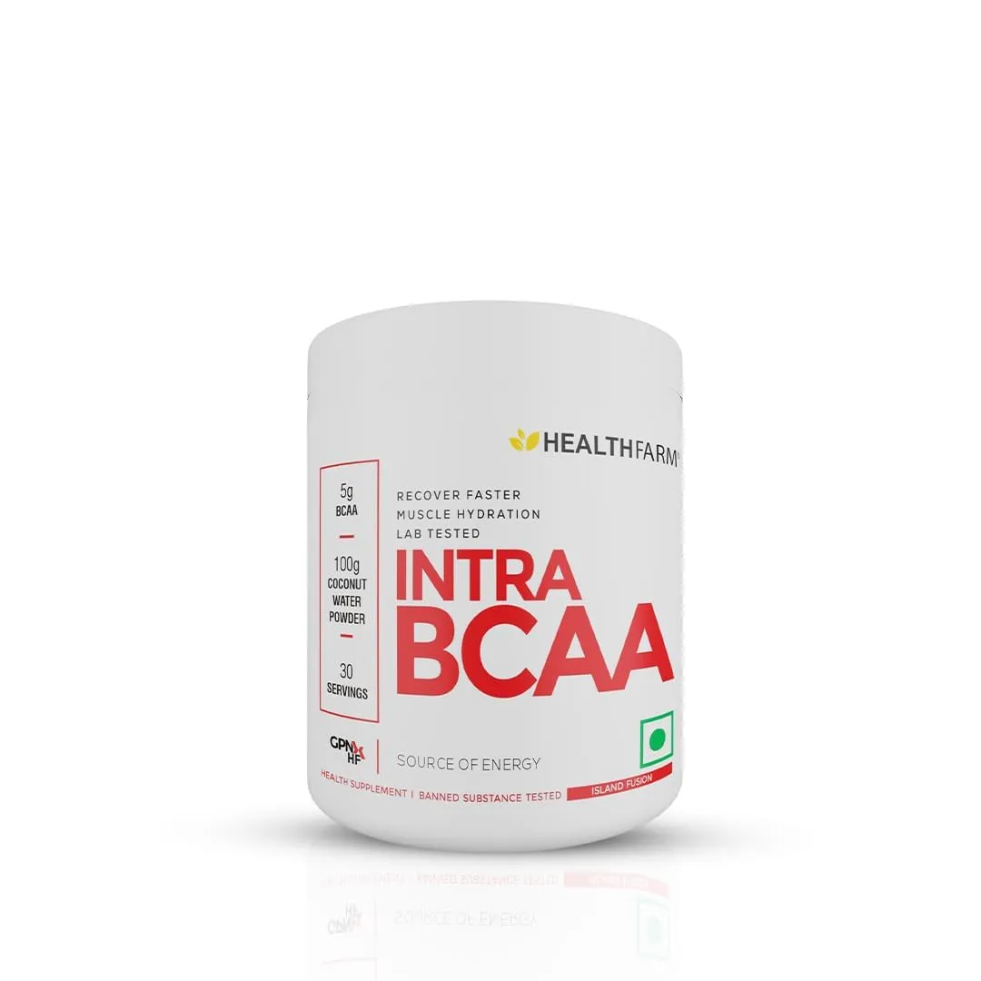 Healthfarm BCAA 2:1:1 Powder (Branched Chain Amino Acids) - BCAA Powder for Muscle Recovery - Gluten Free - 5000mg per Serving,30 Servings -Flavor- Islandd Fusionn